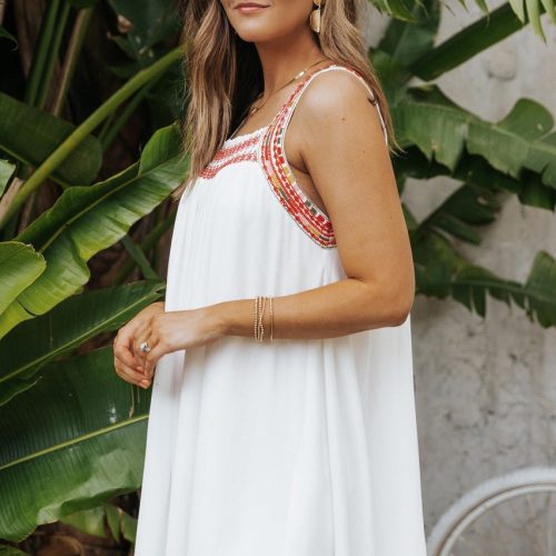 white embroidered flare mini dress final sale 713643