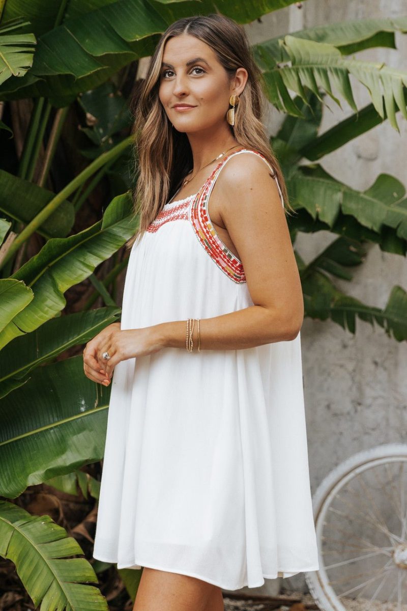 white embroidered flare mini dress final sale 713643