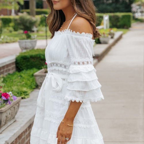 white lace ruffled mini dress 814592