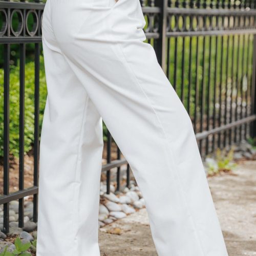 white mid rise pleated wide leg pants 282470