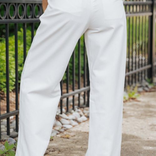 white mid rise pleated wide leg pants 973928