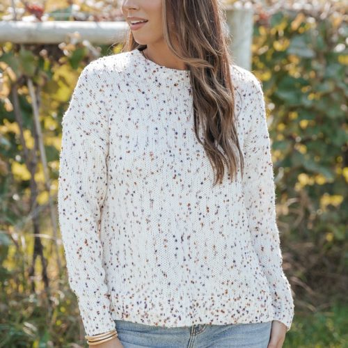 white multi color pom pom pullover sweater 870923