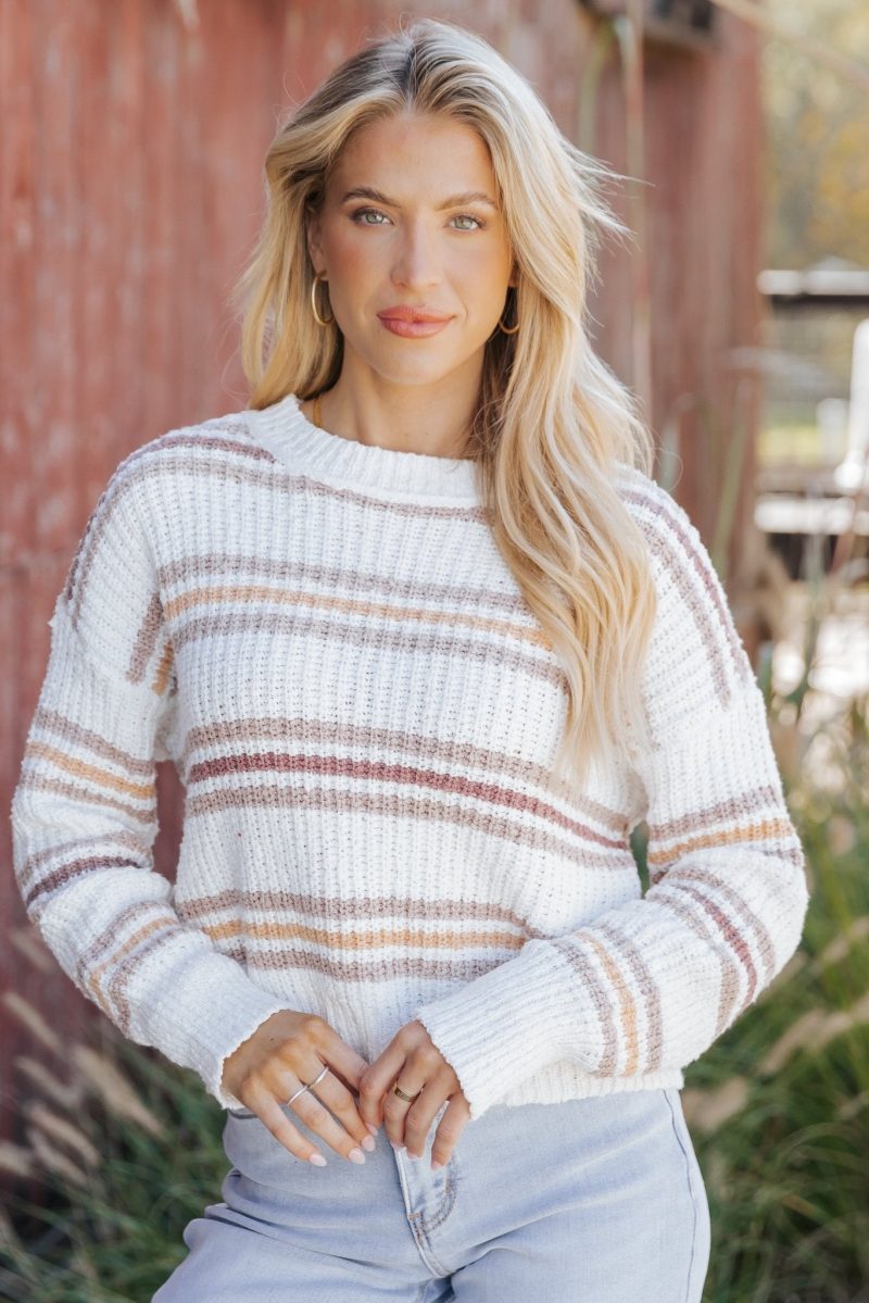 white multi stripe ribbed sweater 415072