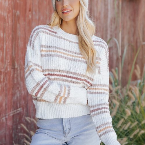 white multi stripe ribbed sweater 561031