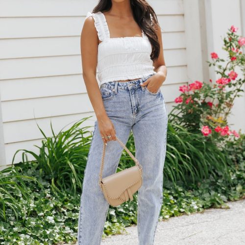 white ruffle smocked tank top 154191