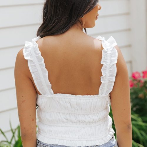 white ruffle smocked tank top 897427