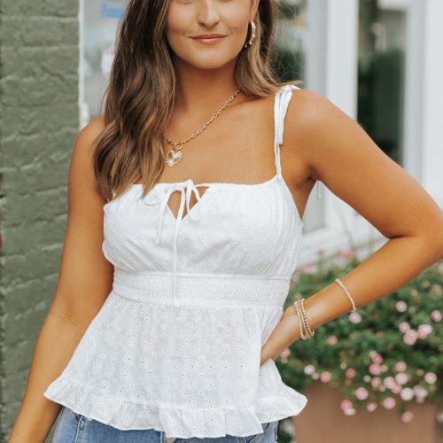 white ruffled eyelet cami top final sale 161261