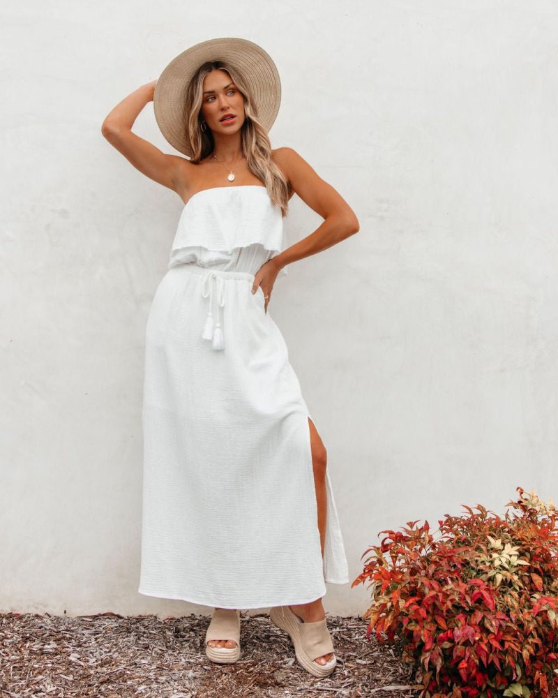 white strapless ruffled maxi dress 326506