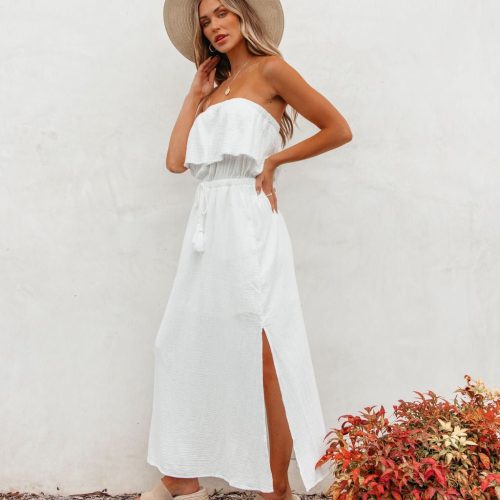 white strapless ruffled maxi dress 574925