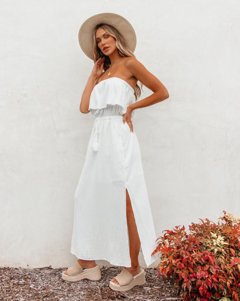 white strapless ruffled maxi dress 574925