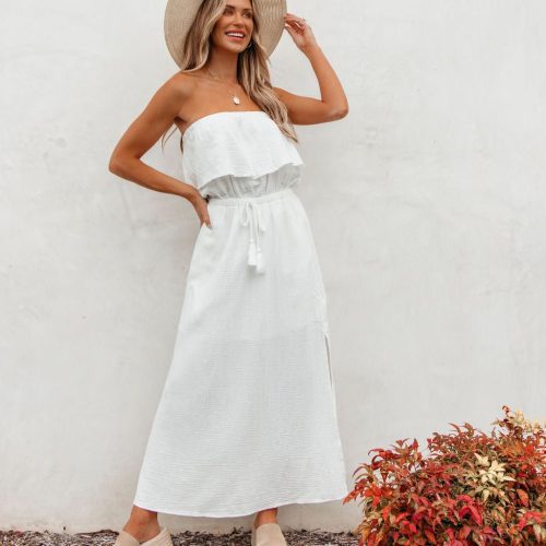 white strapless ruffled maxi dress 804719