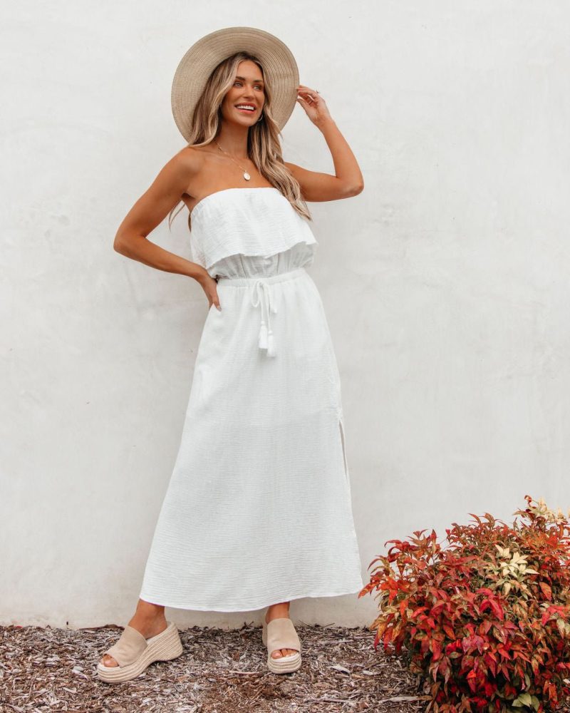 white strapless ruffled maxi dress 804719