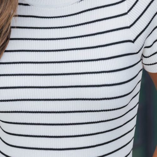 white stripe ribbed short sleeve sweater pre order 193592