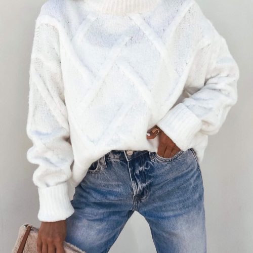 white textured mock neck sweater 772724