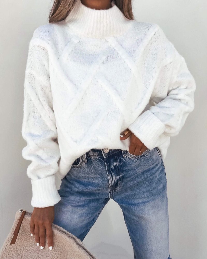 white textured mock neck sweater 772724