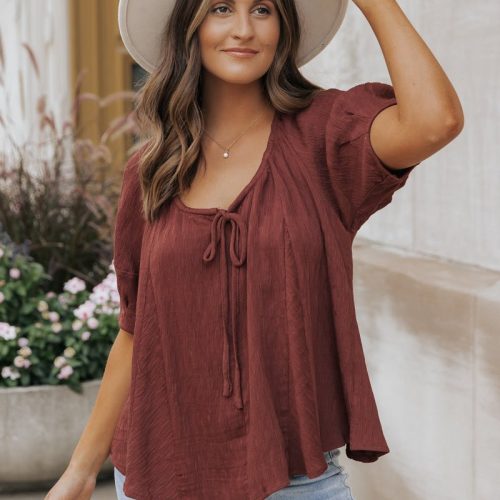 wine textured boho blouse 887553