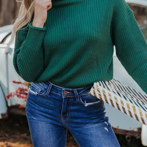 winter wonderland green mock neck sweater final sale 850631