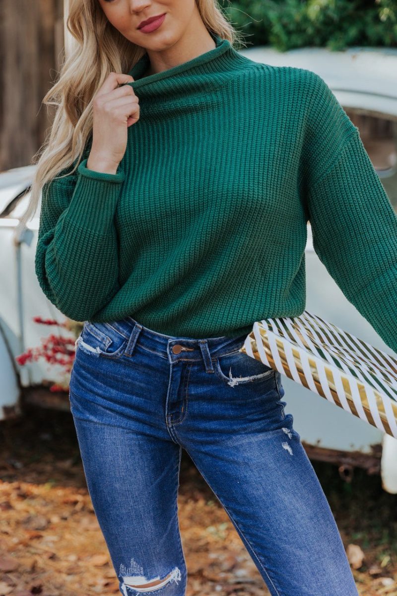 winter wonderland green mock neck sweater final sale 850631