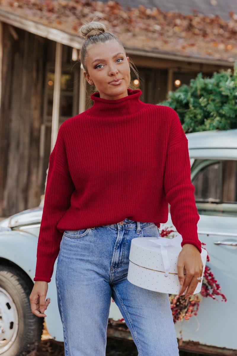 winter wonderland red mock neck sweater final sale 571235