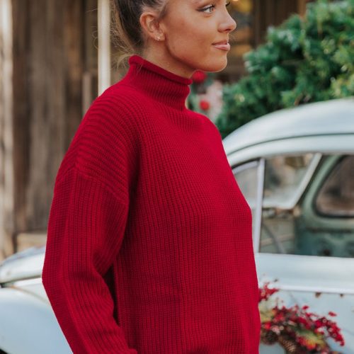 winter wonderland red mock neck sweater final sale 600617