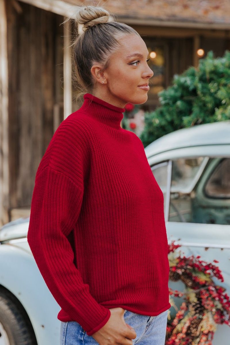 winter wonderland red mock neck sweater final sale 600617