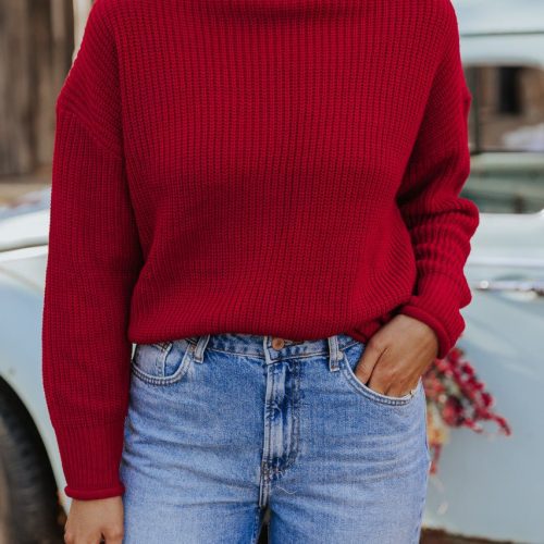 winter wonderland red mock neck sweater final sale 920660