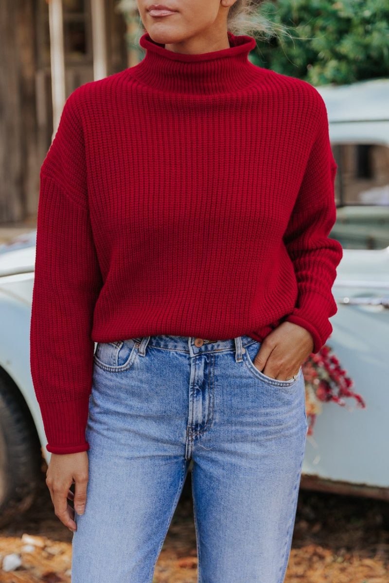 winter wonderland red mock neck sweater final sale 920660