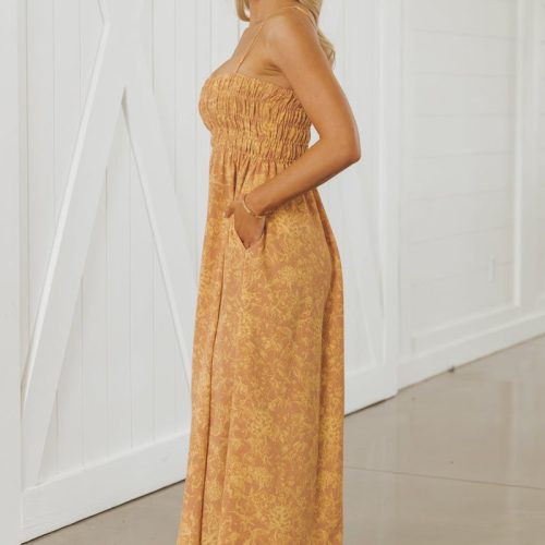 yellow print smocked maxi dress pre order 771408