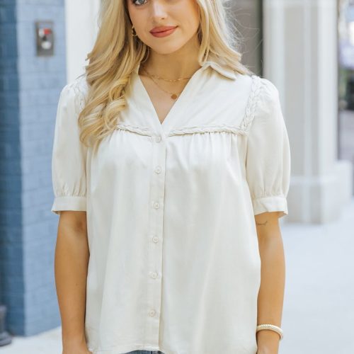 yours to cherish braided button down top 744016